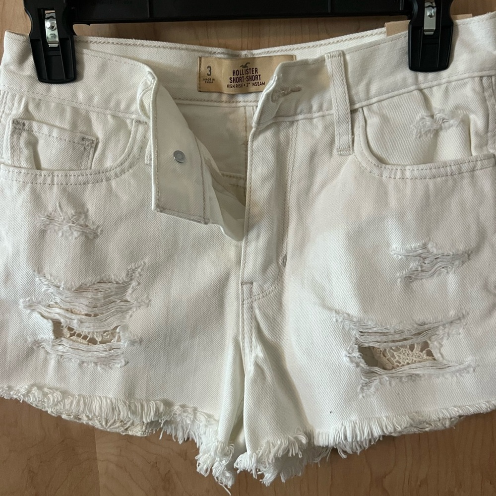 Hollister Women's White Distressed Denim Shorts